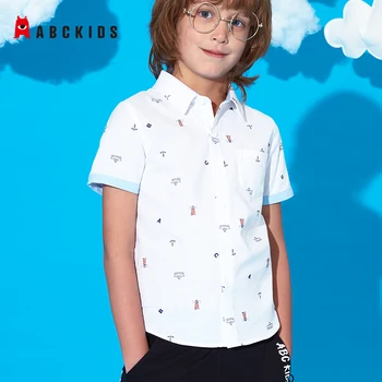 

ABCkids Hot Sale Children Shirts Casual 100% Solid Cotton Short-sleeved Boys shirts for 5-12 Years Ribbon Decoration Baby Shirts