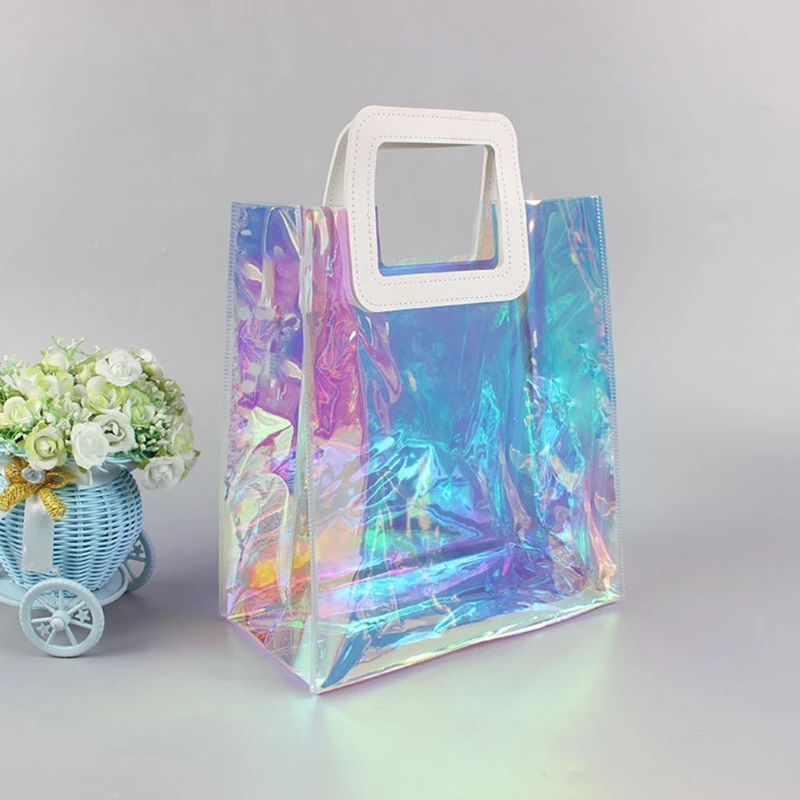 Borsa Da Viaggio Olografica Trasparente In PVC – Tracolla 2 In 1 Per Spiaggia E Shopping (31x8x36 Cm)