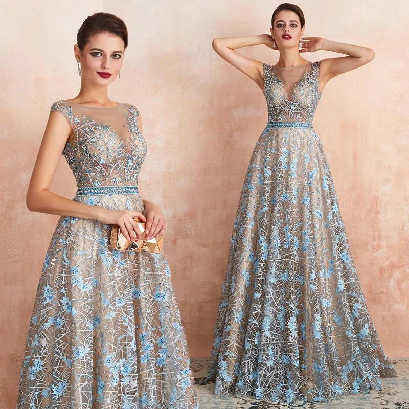 New Formal Evening Dress Long Sheer Neck Hand Made Beaded Lace Prom Dresses Elegant Party Gowns Robe De Soiree Floor Length Gown | Свадьбы и