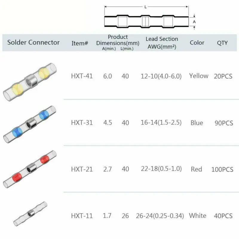 Стыковые клеммы припой рукав Провода 250 шт. водонепроницаемый разъем аксессуар