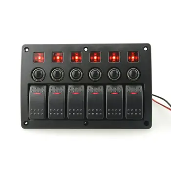 

Car SUV Marine 6-Gang Waterproof Red LED Rocker Switch Overload Protection
