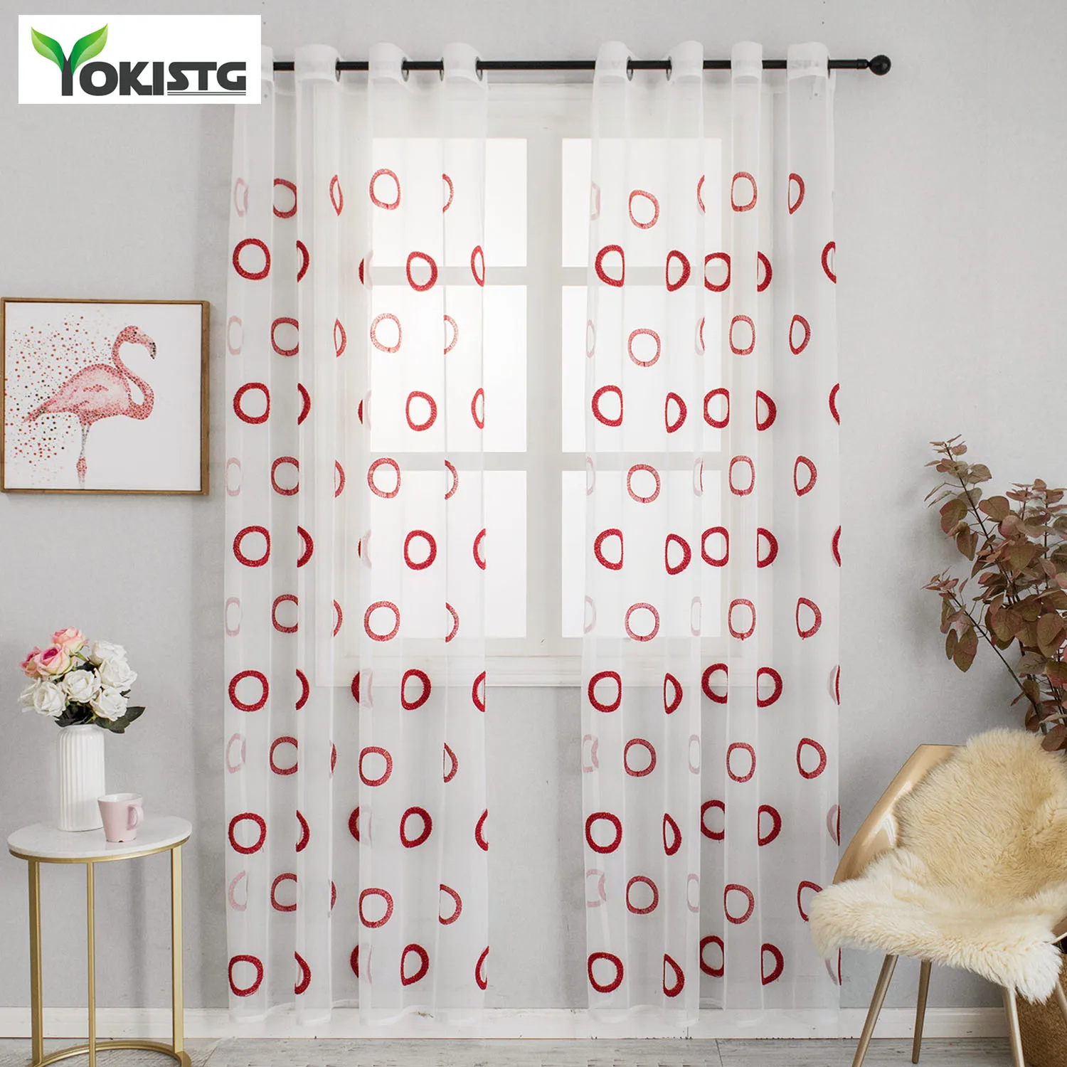 YokiSTG прозрачные шторы с вышивкой и бесконечными кругами для гостиной спальни