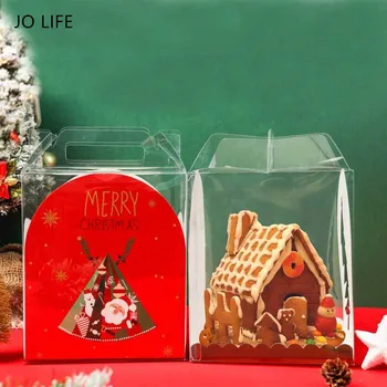 

JO LIFE 5set Christmas Gingerbread House Package Box Transparent Xmas Cake Dessert Wrapping Bag