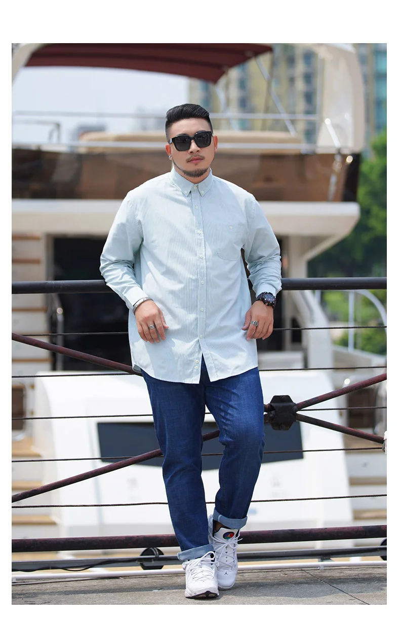 6XL 7XL 8XL 9XL 10XL 2019 большого размера в полоску мужская деловая Повседневная Свободная хлопковая Прямая рубашка с длинными рукавами брендовая