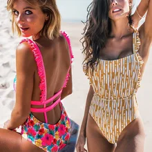 Сексуальный женский сдельный купальник, женский купальник с оборками, в клетку, с открытой спиной, бандаж, монокини, купальник для женщин