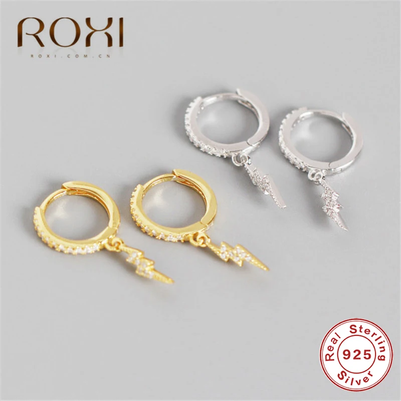 ROXI, подвеска с молнией в стиле панк, серьги Huggie, 925 пробы, серебряные маленькие серьги для женщин, микро-серьги CZ, круглые серьги-кольца