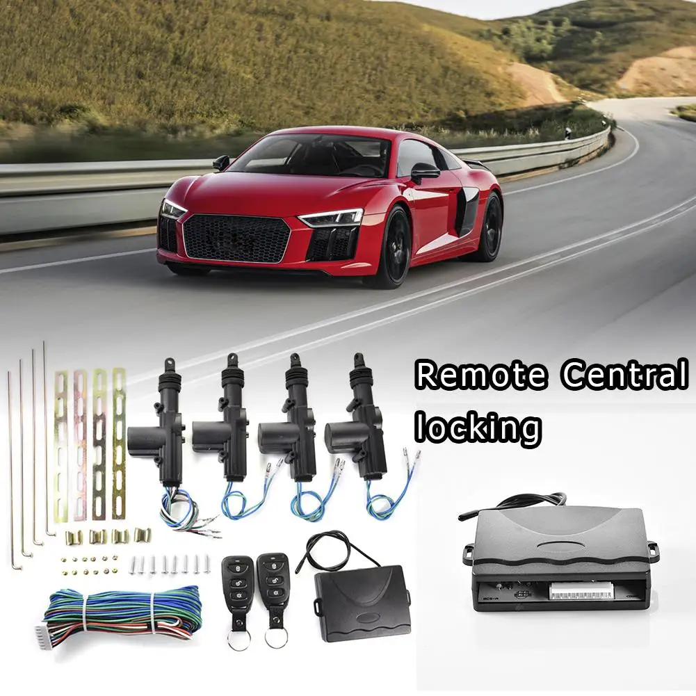 Car Central Lock Kit 12V with Actuator Four-door Single-control Remote Central Locking Universal Black