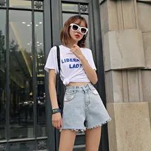 Летняя Новинка, модные уличные джинсовые шорты с высокой талией, однотонные, широкие, для женщин, женские, дикие, тонкие, обтягивающие, джинсовые шорты для женщин