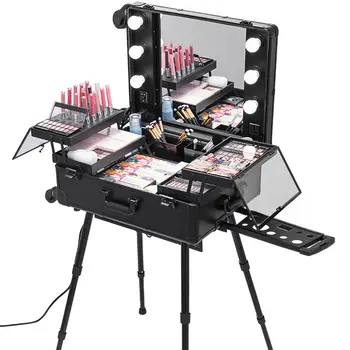 

2 in 1 Cosmetic Cosmetic Case Safety Protection Trolley Travel Case with Leg LED Light Supports Diverse Use Areas