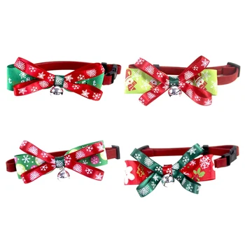 

Christmas Pet Collar For Dogs Cats Snowflake Printed Bow Tie Adjustable bowknot tie For Pet Christmas Carnival Decorations