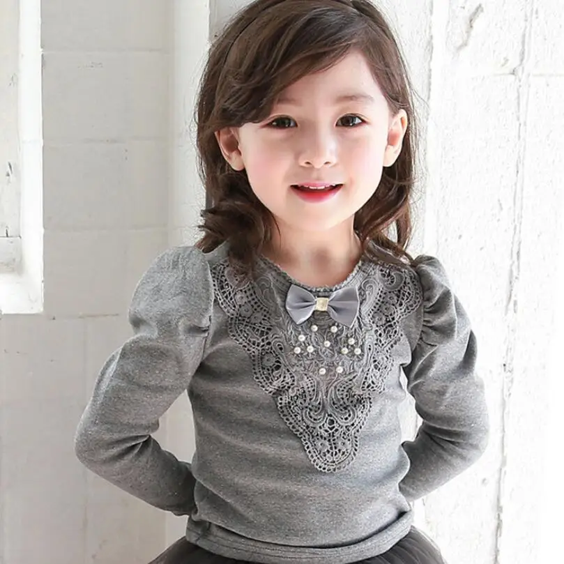 Kids Shirts Spring Fall Winter School Girls Long Sleeve Lace Bow Shirts Dot Print Shirt Tops And Blouse Baby Clothes