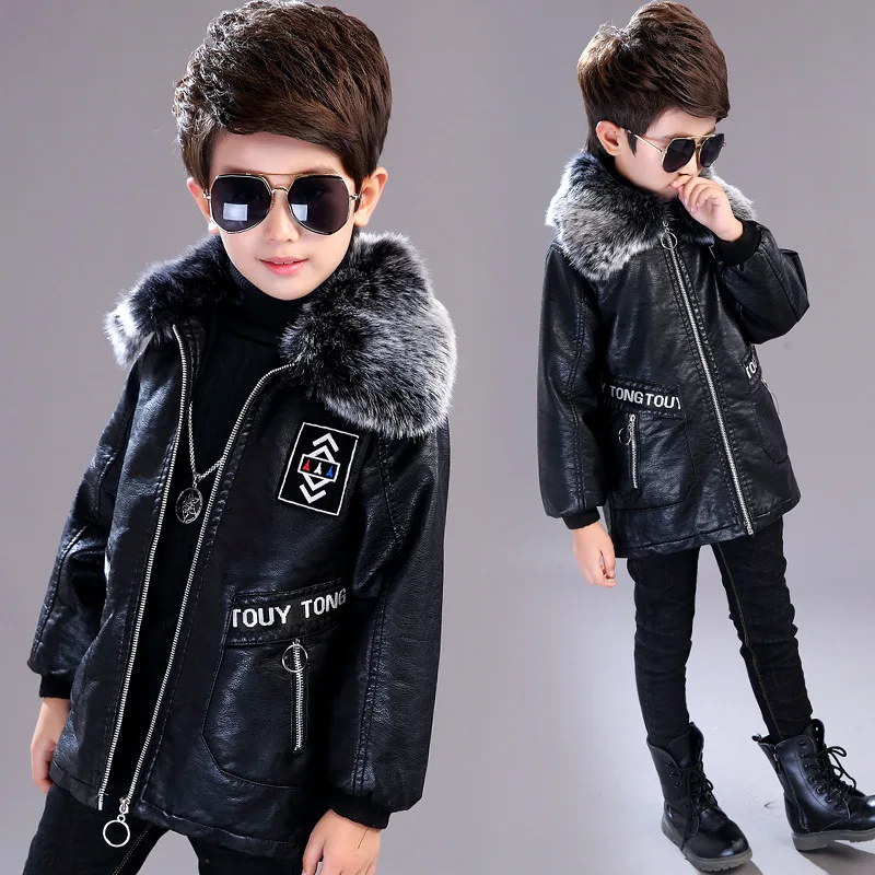 

BOY'S Leather Jacket Kids' Overcoat Autumn And Winter Brushed And Thick 2019 New Style Children Mid-length Korean-style Baby War