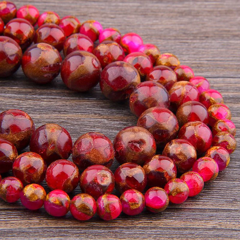 Red Cloisonne Bead 6 mm 8 mm 10 mm 12 mm Natural Gold Veins Stone