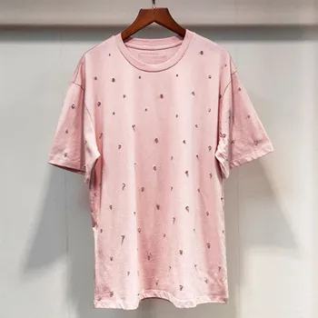 

Pink Cotton Women T Shirt Ladies Simple O-neck Summer Rhinestone Beadings Female Tee Tops 2020 New