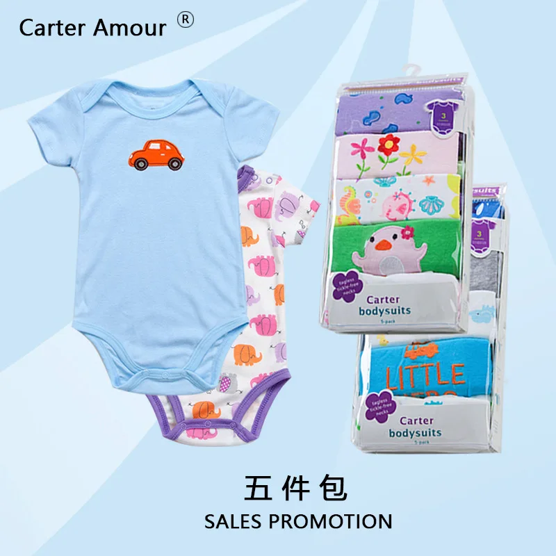 

Carter Pure Cotton Short Sleeve Triangle Romper Crawling Clothes Onesie Triangle Jumpsuit 5-Piece Bag Infant Childrenswear