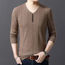 Мужской свитер, Повседневный пуловер с v-образным вырезом, Мужская Осенняя приталенная рубашка с длинным рукавом, мужские свитера, вязаный кашемировый шерстяной пуловер для мужчин