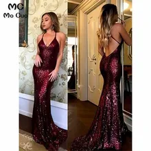 Бордовые с блестками русалка вечернее платье длинное без спинки пышное платье вечерние платья Спагетти ремни платье для выпускного вечера для женщин