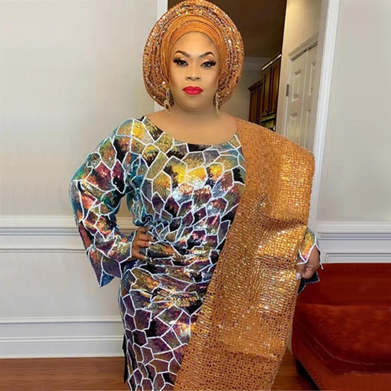 

Latest African Sequins Lace Fabric High Quality 2019 Nigerian Wedding Party Dress For Tulle Sequins Lace Fabric NI2488