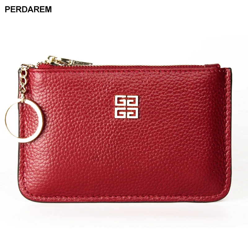 

First layer cowhide European and American big ladies leather short coin purse zipper mini pebbled pattern with ring key case