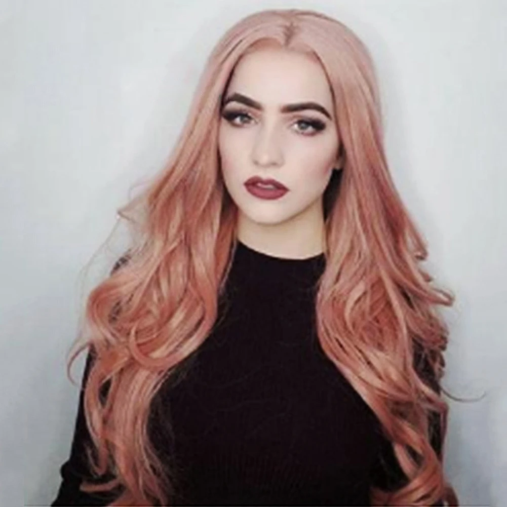 Парики из розовых волос Объемный воздух высокая температура мягкий шелк объемные волосы длинные кудрявые большие волнистые волосы синтетический парик косплей очаровательные женщины Лон
