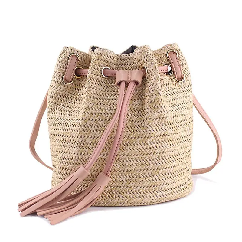 

ABZC-Messenger Bag Ladies Fabric Summer Beach Bags With Tassels Weaving Crossbody Bag Women Weaving Money Bank Knitted Beach Han