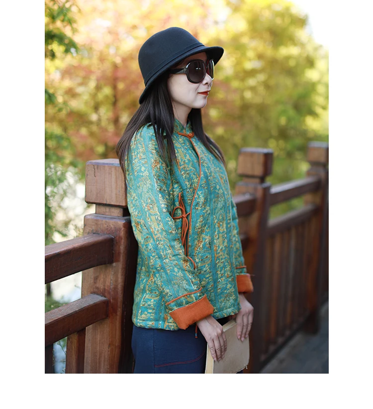 LZJN 2019 New Autumn Winter Short Padded Coats Chinese Style Contrast Color Bandage Quilted Thick Women Jacket Coat (8)