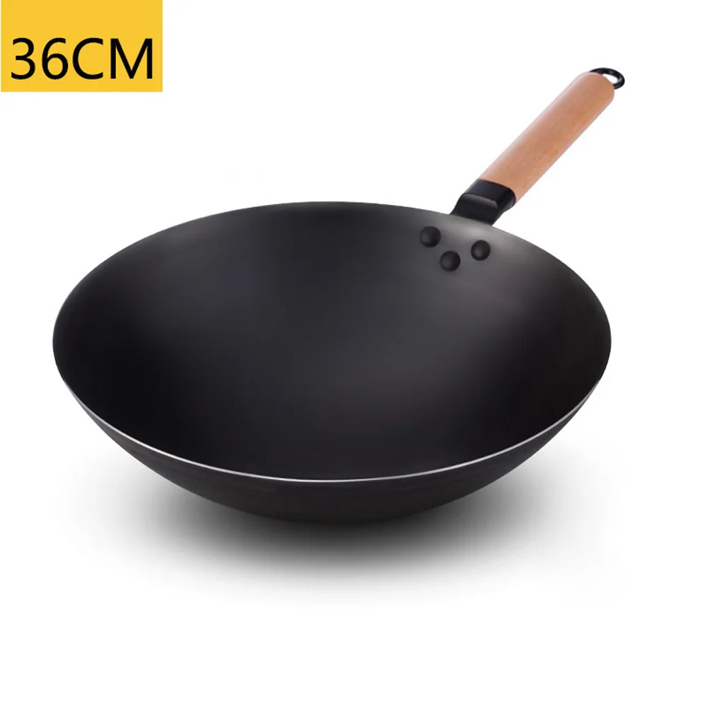 36cm Style 02 Высококачественный Железный ВОК, традиционный железный вок ручной работы, сковорода с антипригарным покрытием, газовая плита, кухонная посуда, сковорода, кухонные инструменты - Цвет: 36cm Style 02