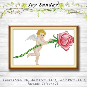 

The little angel and the rose painting dmc 14CT 11CT counted cross stitch kits embroidery set Needlework Set Home Decoration