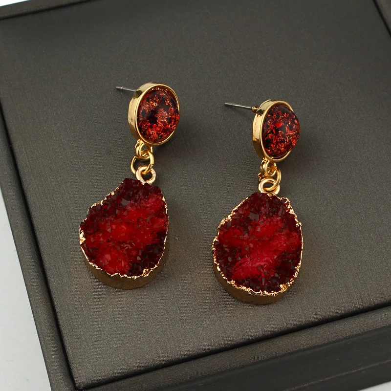 Bijoux Korean Vintage Red Druzy Resin Earrings Drop Earrings For Women Jewelry Statement Gifts For Women Accessories Brinco (5)