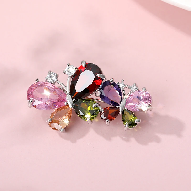 Pink Rhinestone Brooches for Women Cute Butterfly Brooch Wedding Couple Jewelry Aesthetic Zircon Crystal Butterfly Enamel Pin