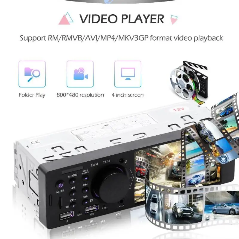 SWM 7805 Single DIN Car Stereo 4.1inch TFT Touch Screen In Dash Bluetooth FM Radio Dual USB RCA Head Unit Digital Media Receiver