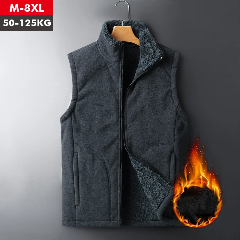 2022 New Autumn Warm Casual Waistcoat Mens Winter Vest plus size Lamb Wool Fleece Vest Men