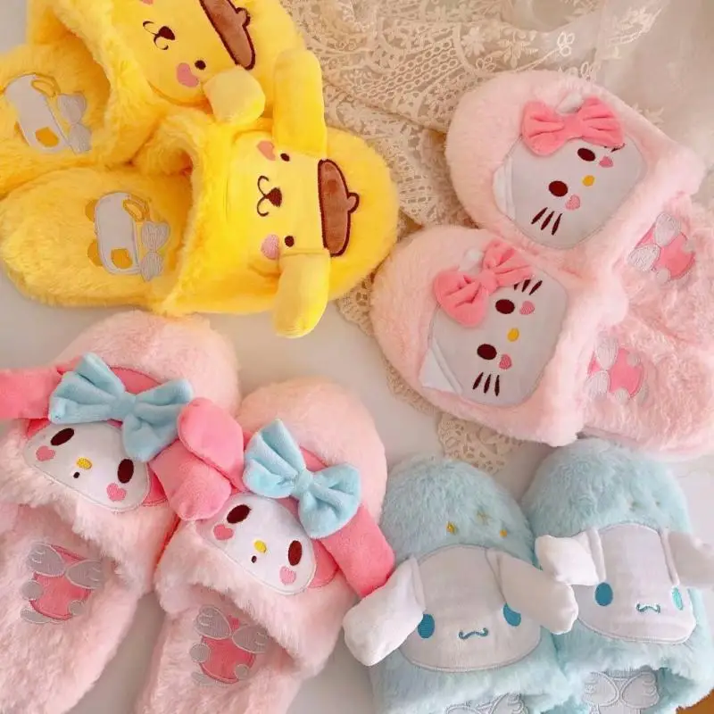 Мультфильм Мелодия Cinnamoroll осенние зимние тапочки для помещений Плюшевые игрушки Мягкая обувь подарок для детей#3864