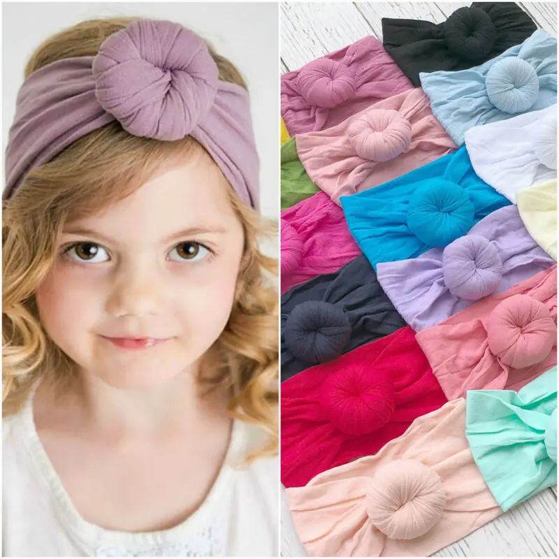 

21 Color Toddler Girls Kids Baby Big Bow Hairband Headband Stretch Turban Knot Head Wrap Knot Head Headwear Black White 0-4 T