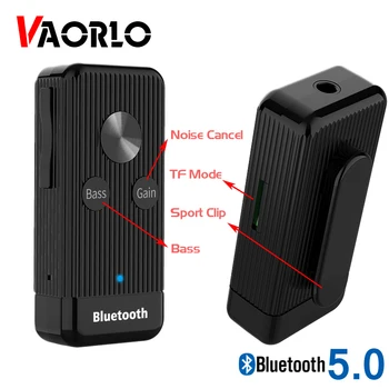 

VAORLO 5.0 Bluetooth Receiver Bass Audio Noise Cancel Stereo For Headphone Car Support TF Card Mode With Clip 3.5mm AUX Adapter