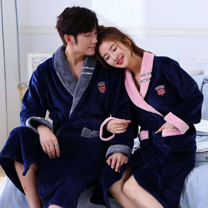Фланелевое зимнее утепленное женское Коралловое кимоно из рунной шерсти халаты для влюбленных женщин и мужчин ночная рубашка халат одежда для сна домашняя одежда