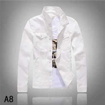 

Cowboy White Denim Jacket Men Casual Slim Jeans Jacket Cotton Brand Clothing