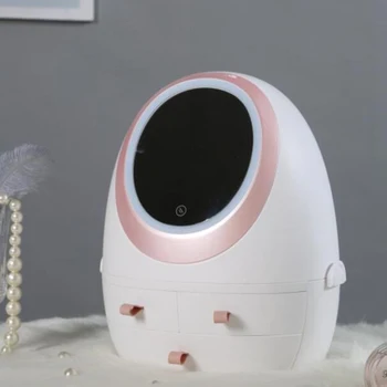 

Makeup Organizer Cosmetic Storage Box With LED light Jewelry Container Dust proof Drawer Waterproof Vanity mirror USB Charging