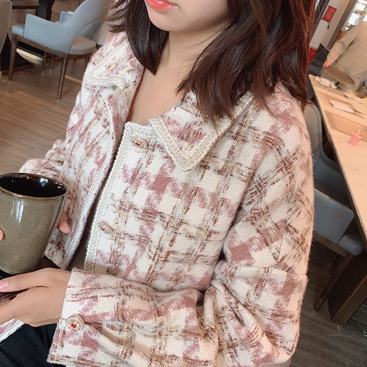 Mishow Winter Vintage Lady Plaid Woolen Jacket Women Fashion Lapel single breasted Thick Coat Tops MX19D9548