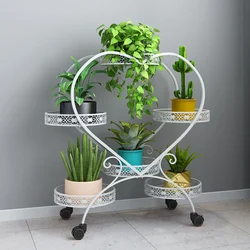 Lvluo – étagère à fleurs en fer, décoration de sol, balcon à roulettes, support à plusieurs niveaux pour Pot en forme de cœur, support spécial pour salon 