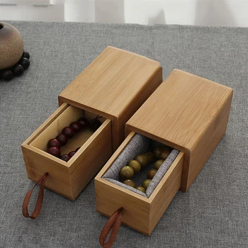 

NEW Luxury Bamboo and wood Jewelry Box Small Simple Bracelets Magnet Switch Storage Box with Drawer For Necklace Wedding Ring