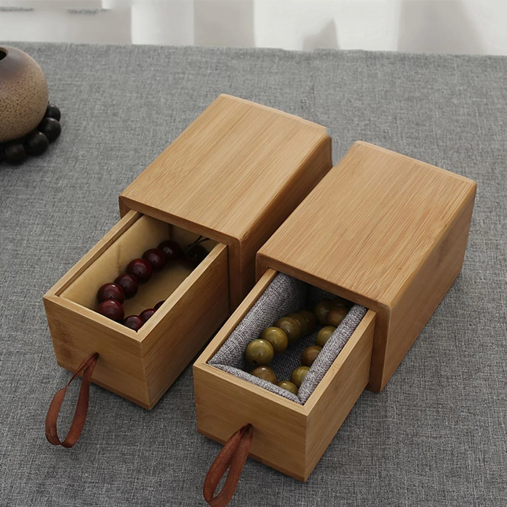 Useful Luxury Bamboo and wood Jewelry Box Small Simple Bracelets Magnet Switch Storage with Drawer For Necklace Wedding Ring | Дом и сад