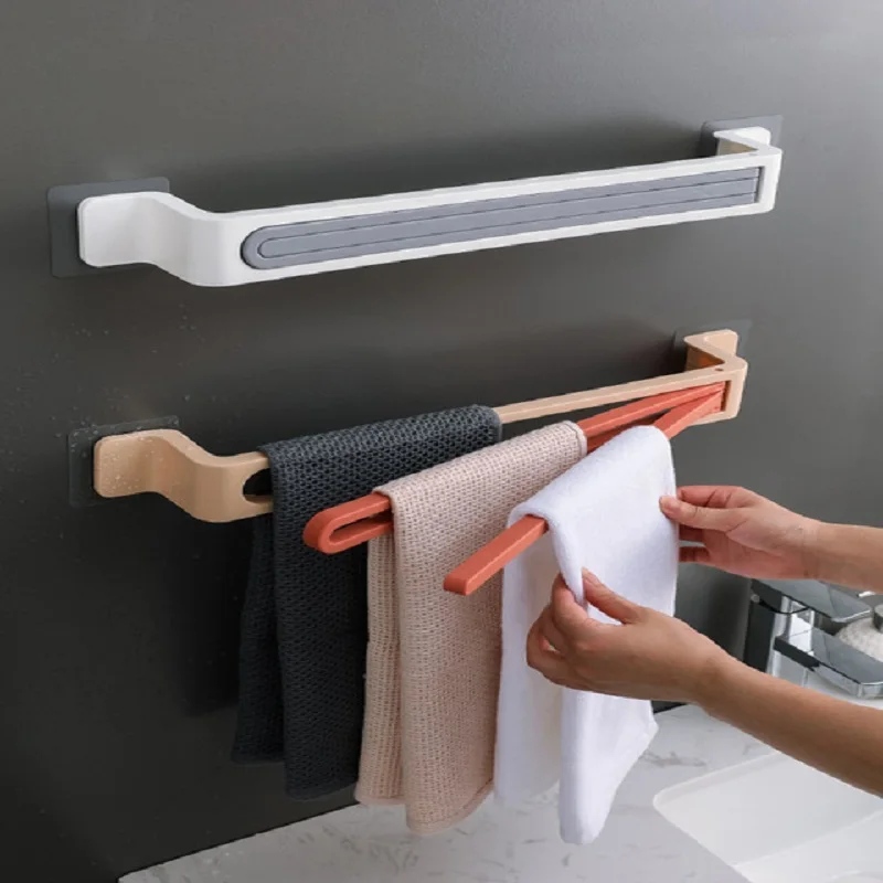 

Towel Rack Free Punching Bathroom Accessories Folding Hook Storage Shower Rack Storage Bag Wall-mounted Multifunctional