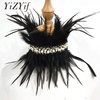 

Womens Victorian Natural Feather Faux Pearl Choker Neck/Arm Wrap Collar Stage Performance Feather Cosplay Costume Accessories
