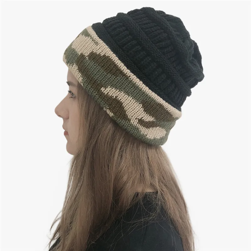 

Autumn Winter Fashion Arcylic Patchwork Camouflage Unisex Skullies Hat Beanies Hat Winter Hats For Men Dropping Shipping