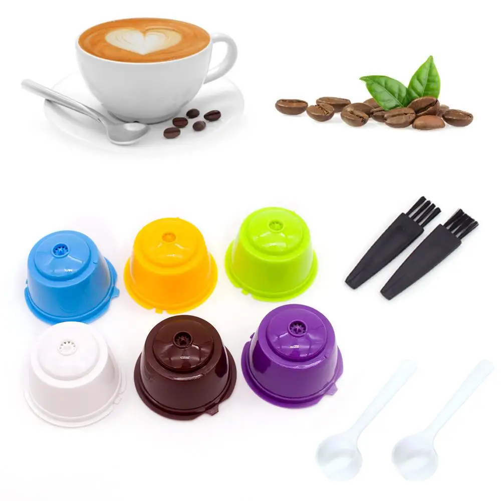 

10 Pack Refillable Coffee Capsules Reusable Plastic Coffee Pods Filter Cup Brush Spoon for Nescafe Dolce Gusto