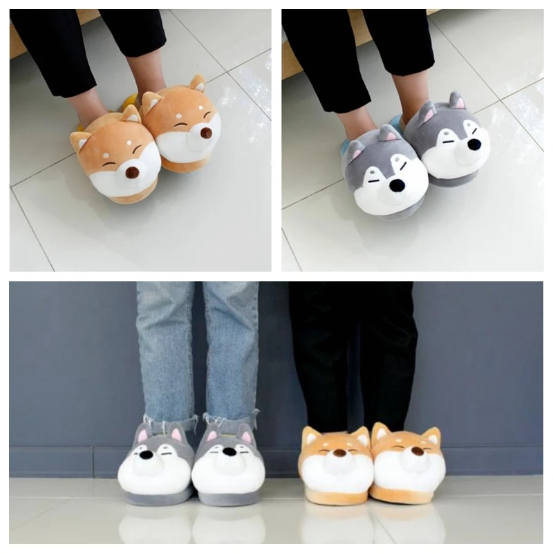 Hot Shiba Inu Corgi Soft Stuffed Animals Man Woman Couple Winter Shoes Cotton Gifts Husky Dog 3