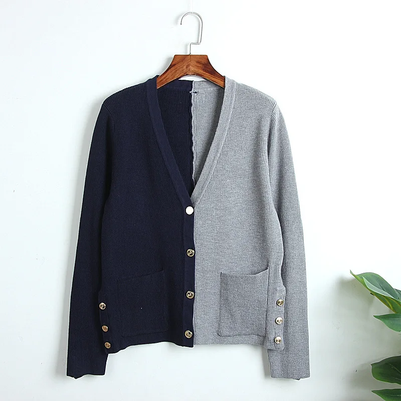 

Runway Women 2019 Autumn Cardigan Female Sweater Knitted V-neck Cardigan Patchwork Coat Casual Clothes Split Female Outwear