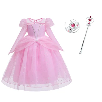 

Christmas Dress for Girl Elsa Snow Queen Costume Aurora Sleeping Beauty Kids Carnival Birthday Party Clothes and Accessories