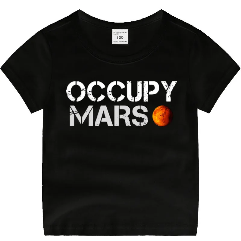 Хлопковая футболка для маленьких мальчиков и девочек с аниме «Occupy Mars Spacex» летняя детская Рождественская рубашка детская футболка для малышей с героями мультфильмов Роскошный топ - Цвет: T18A-Black
